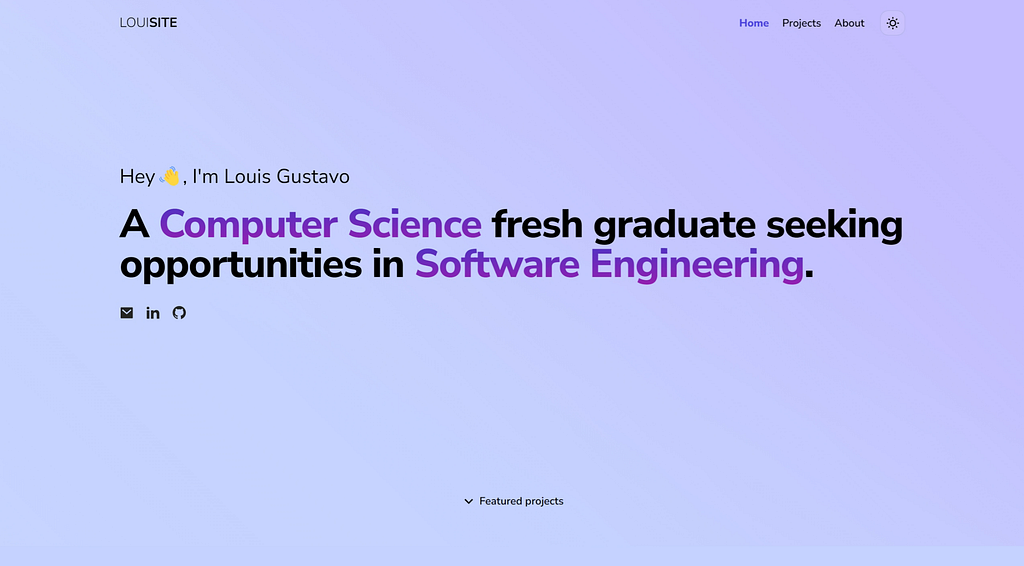 The portfolio home page in light mode